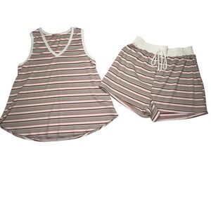 Womens Lounge Set Striped Tank Top Shorts Rayon Spandex Pajama Set L NWOT